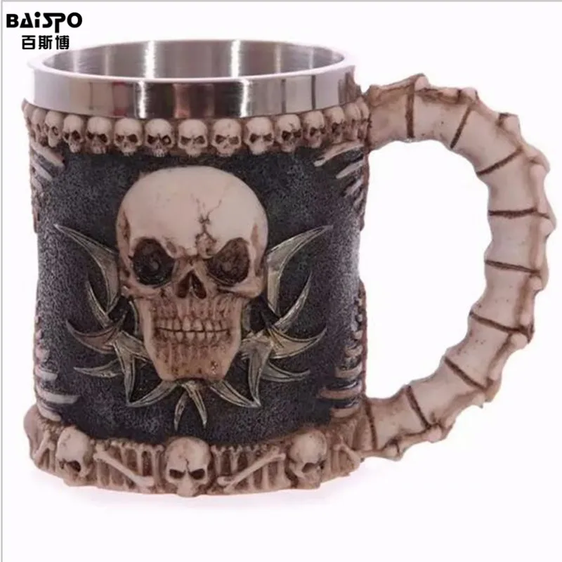 BAISPO 350 мл двойные стенки из нержавеющей стали 3D кружки с черепом кофейная чайная