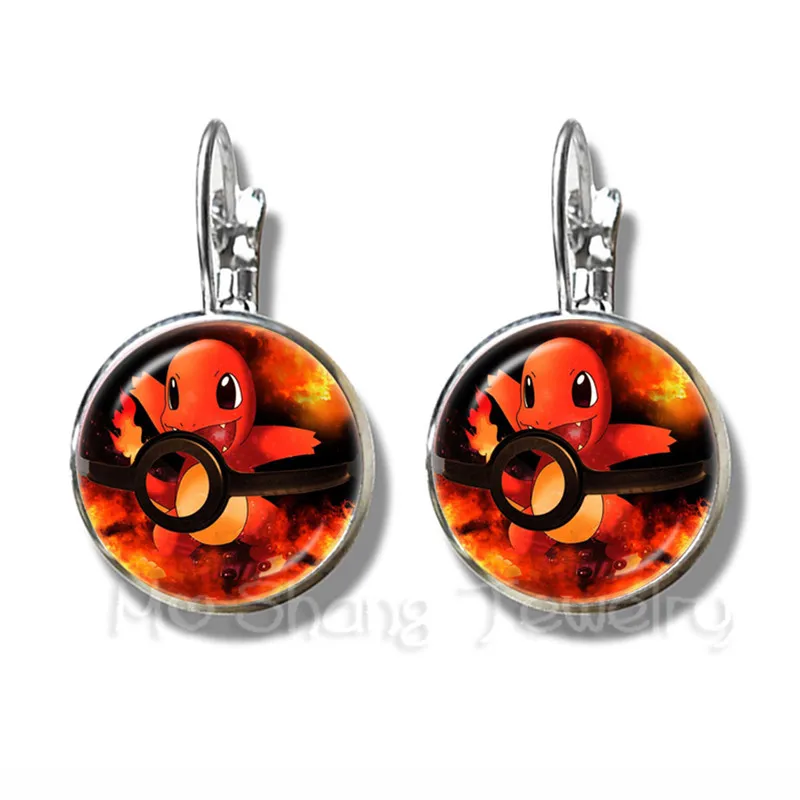 Pikachu Pokemon Pokeball серьги-гвоздики 16 мм Круглый купол стеклянный посеребренные серьги для женщин и девочек прекрасный подарок - Окраска металла: 9