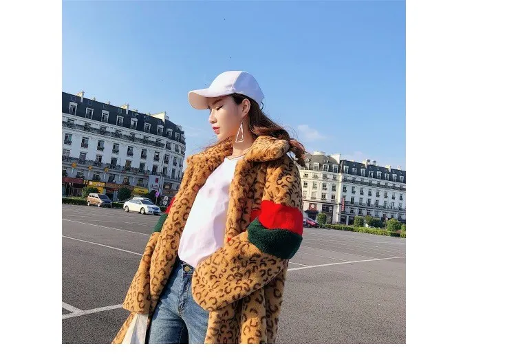 WHITNEY WANG осень зима модная уличная одежда винтажный стиль Colros контрастное длинное леопардовое пальто из искусственного меха Женское зимнее пальто