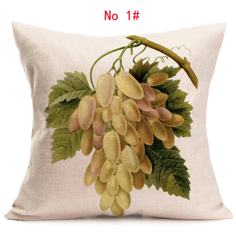 Льняная наволочка для подушки 45 см * с фруктовым узором банан виноград абрикос и