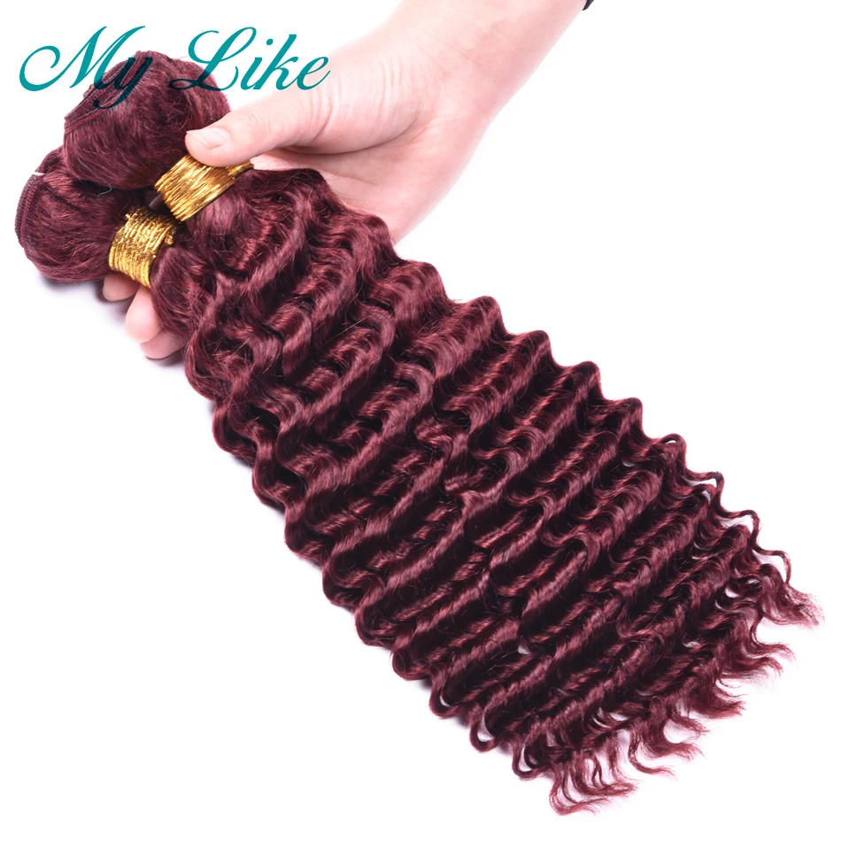 My Like Brazilian Deep Wave Hair Weave 3 Bundles Middle Ratio 8&quot-24&quot 99J Red Burgundy Non-remy 100% Human Extension | Шиньоны и