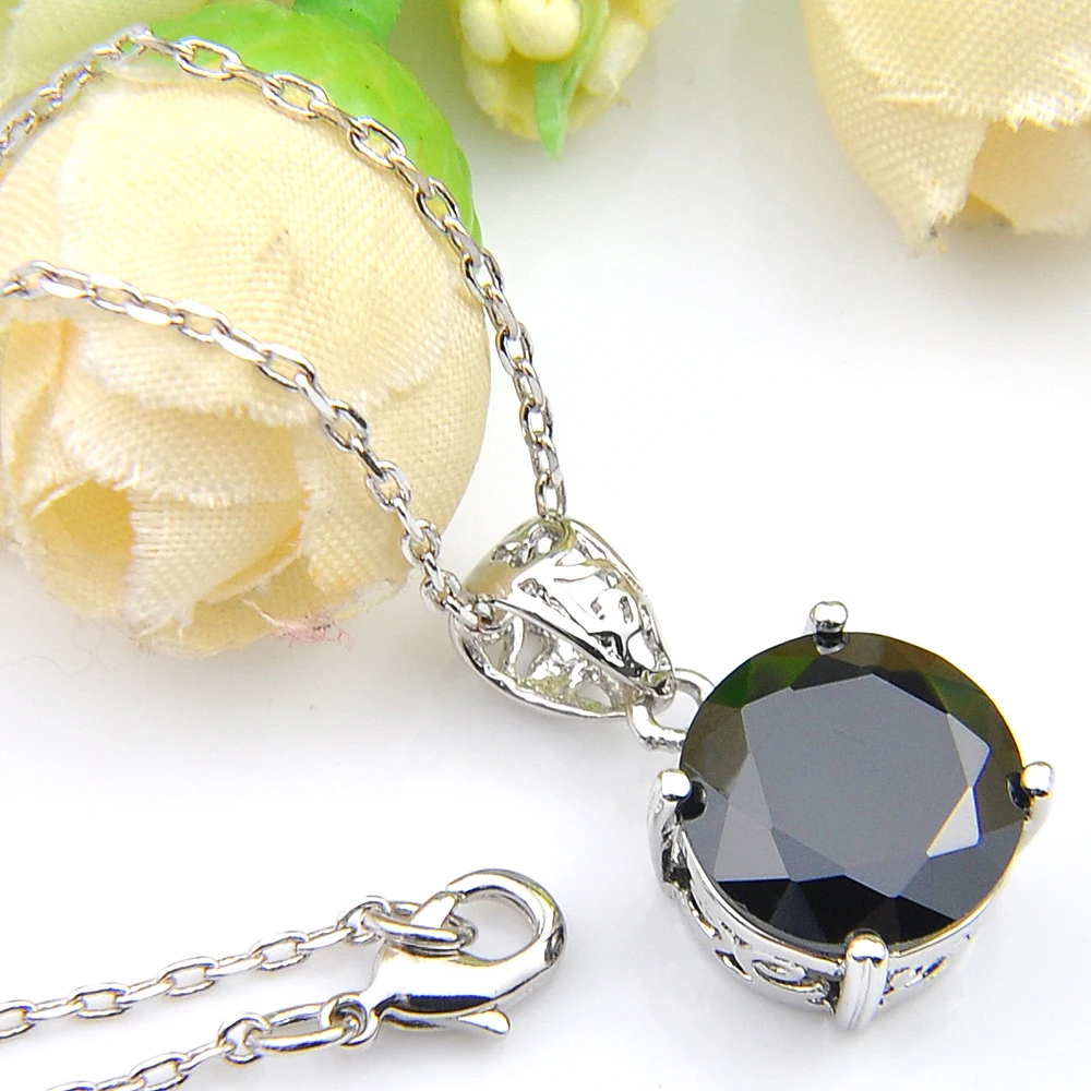 Модный Круглый черный оникс Luckyshine серебряный кристалл фианит свадебные подвески