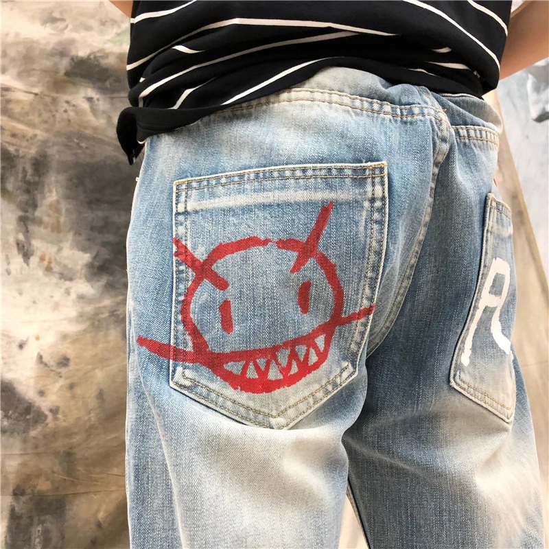 S XXL! Оригинальный дизайн/свободные рваные джинсы в стиле хип хоп с принтом