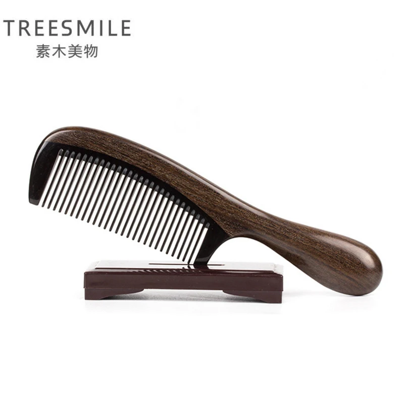 TREESMILE Black Ebony Horn Hair Comb Anti-static Head Hrush Health Exquisite Sandalwood Hair brush crafts hair care styling tool professional health care comb anti static massage green sandalwood comb handmade bamboo hair brush wedding birthday gift