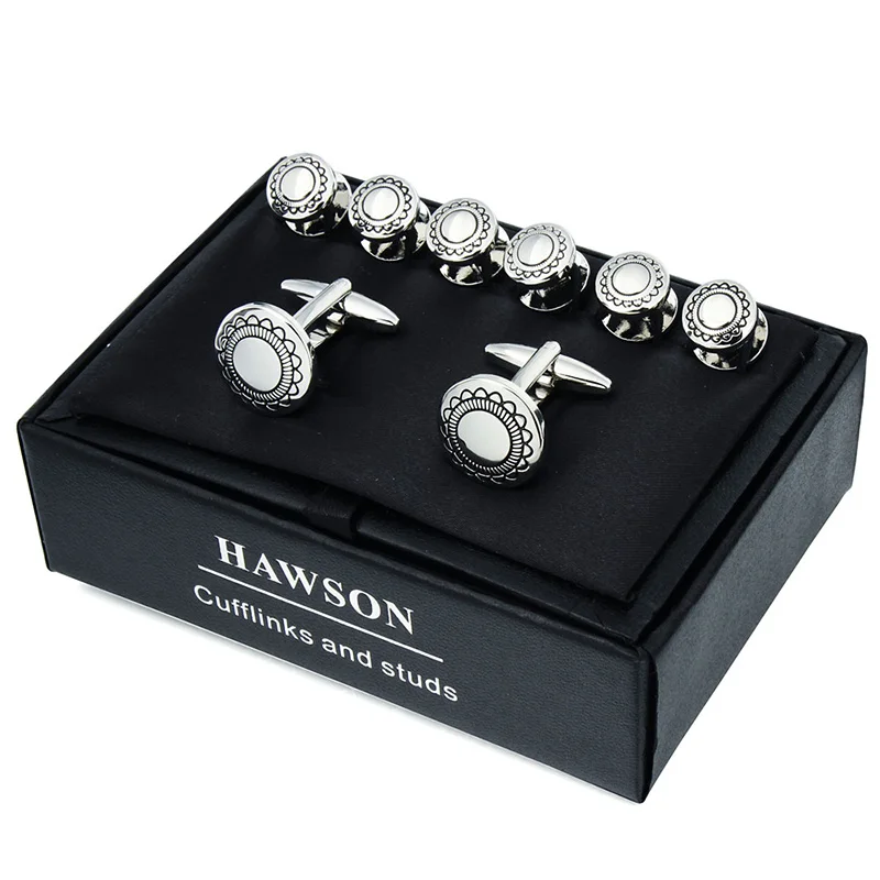 Запонки и шпильки HAWSON мужские с круглым подсолнухом классические модные белые