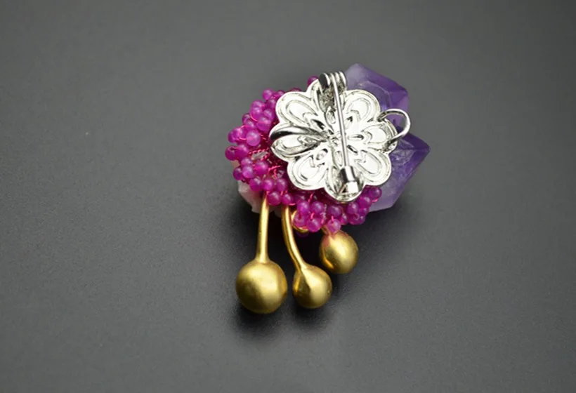 XlentAg Natural Purple Crystal Brooch Pins Fresh Water Black Pearl Flower Brooches Pendant Dual Use Luxury Fine Jewelry GO0047 | Украшения