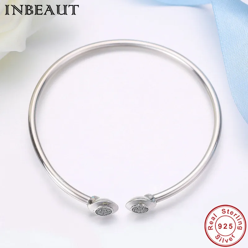 INBEAUT, Одноцветный, 925 пробы, серебряный, свадебный браслет, женский, классический, S925, чистый, Круглый, кубический цирконий, открытый, Чиан, браслеты