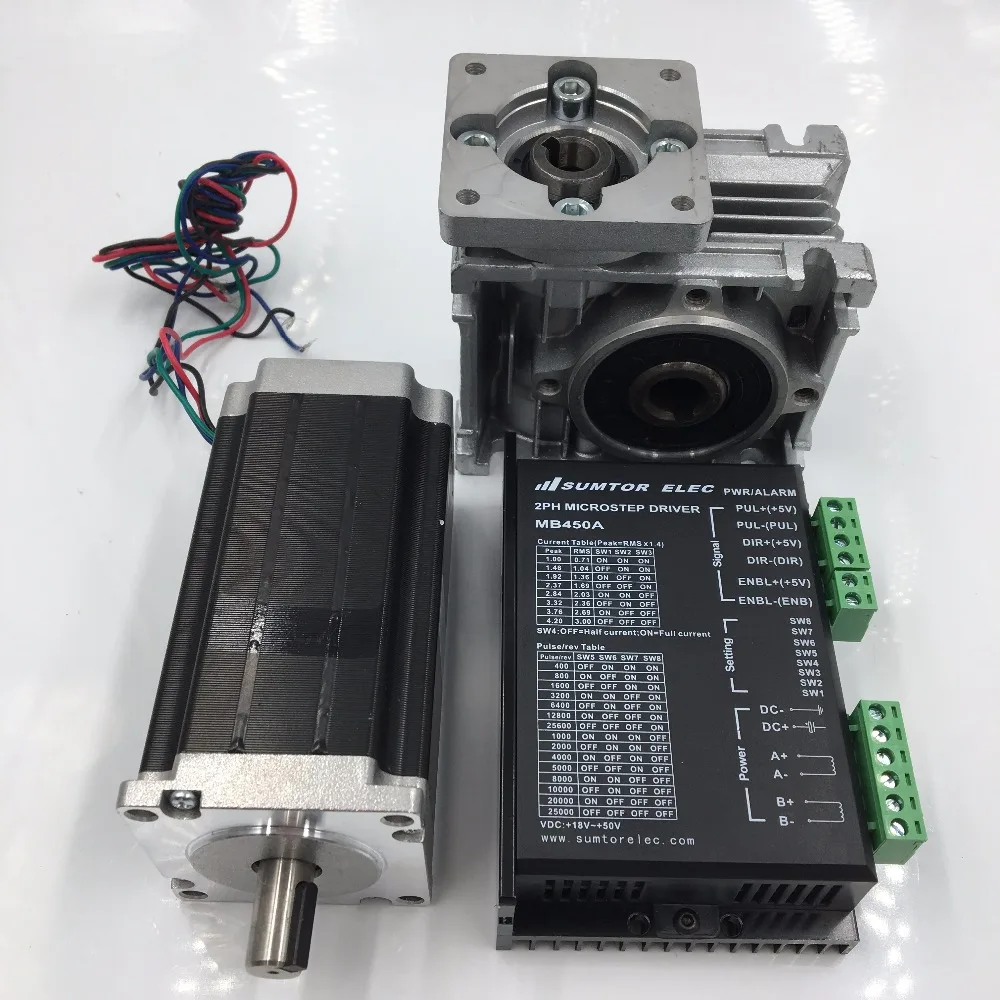 Червь редуктор Nema23 27Nm шаговый двигатель соотношение 15:1 L112mm 4.2A 2ph скорости