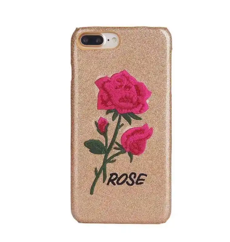 FULAIKATE Embroidery Rose Case for iPhone 7 Glitter Flower Hard Back Cover iPhone7 4.7&quot Phone Protective Funda Cases |