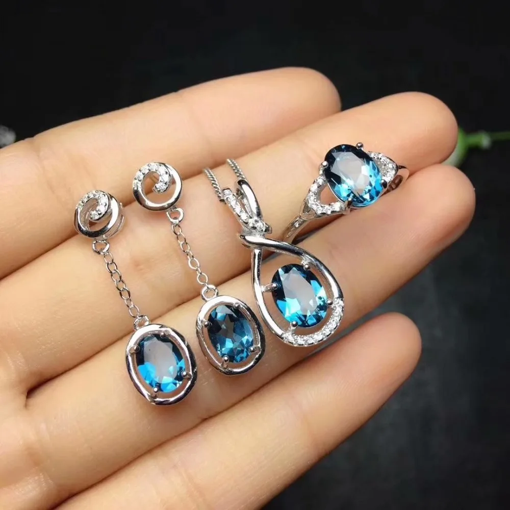 925 sterling silver inlaid with natural London Lentopa stone suit ring necklace earrings party gift | Украшения и аксессуары