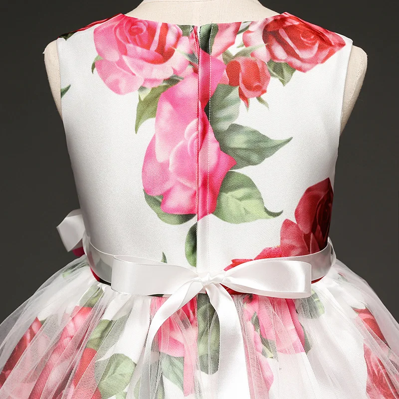 

U-SWEAR 2020 New Arrival Kid Flower Girl Dresses Sleeveless O-neck Rose Print Flower Appliqued Ball Gown Pageant Dresses Vestido