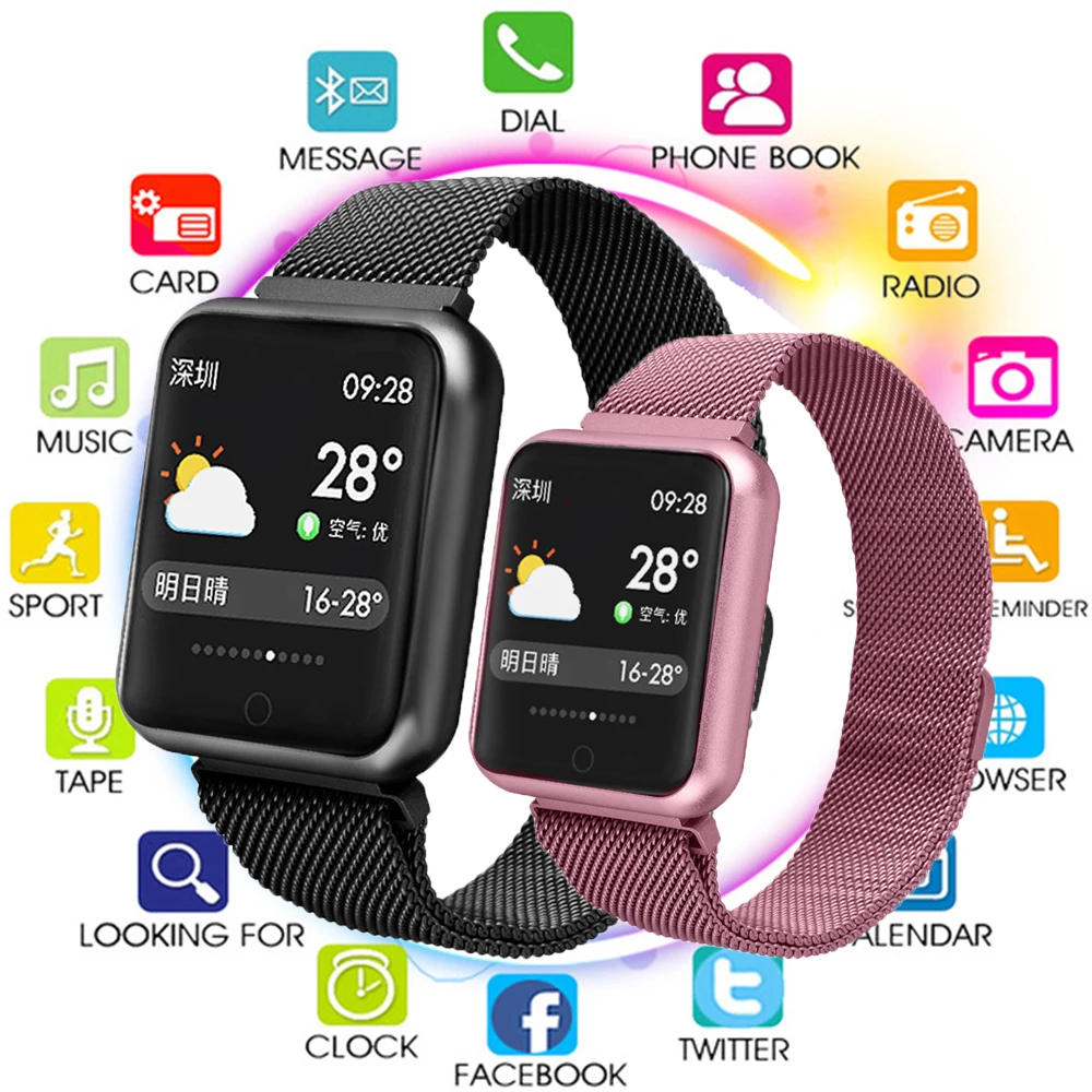 Смарт часы P68 для мужчин и женщин кровяное давление пульсометр спортивный трекер