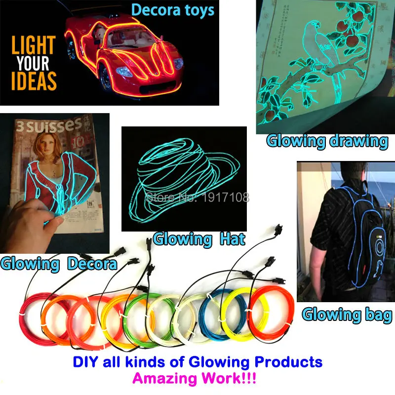 1 метр 6 шт. разноцветный Электрический люминесцентный провод 3 мм|decorative decorative|toys