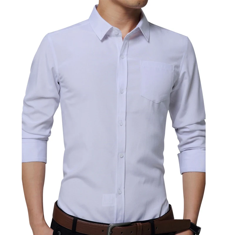 MQIAOHAM 2018 Для мужчин Повседневное Длинные рукава Однотонная рубашка Slim Fit мужской