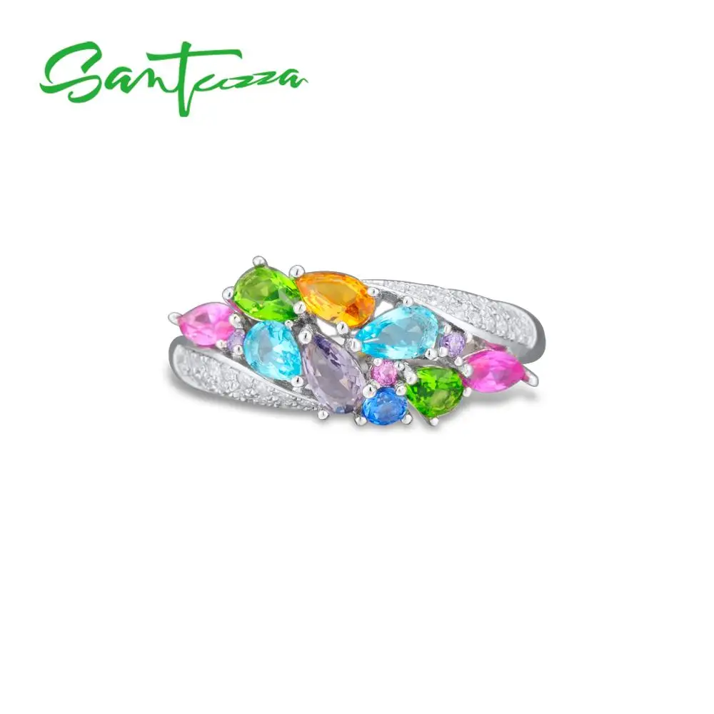 Женское серебряное кольцо SANTUZZA, 925 пробы, серебряные Модные кольца для женщин, цветные камни, кубический цирконий, кольца, вечерние ювелирные изделия