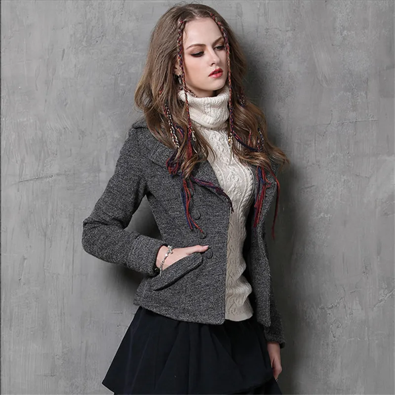 Винтажное приталенное зимнее женское пальто плотное шерстяное теплое женская