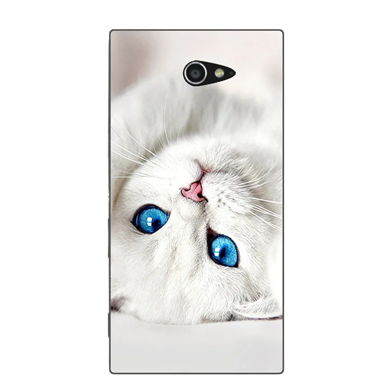 Окрашенный чехол для Sony Xperia M2 силиконовый мягкий из ТПУ S50H D2303 с изображением кота