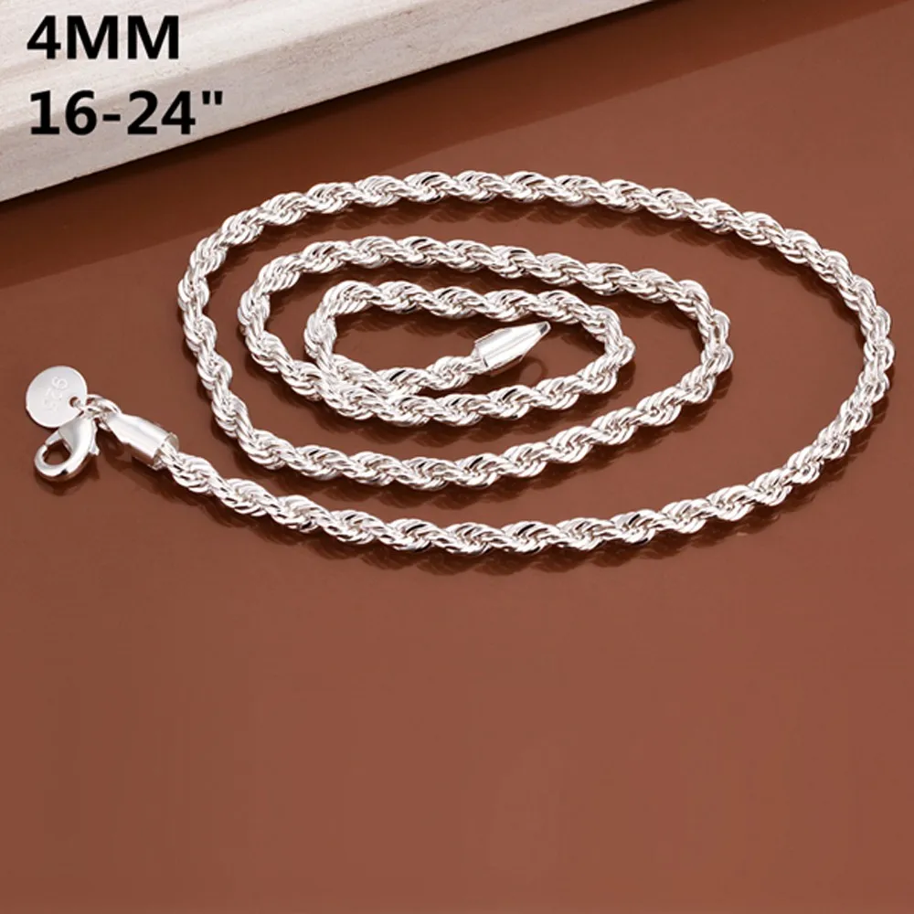 wholesale 1PCS 4MM width 16inch-30inch Men Silver Rope Chains Necklace silver fashion jewelry high quality free shipping | Украшения и