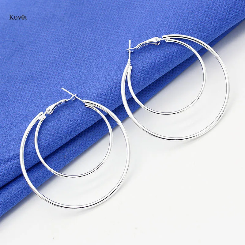 Простые серьги с серебряным покрытием уникальные двойные круглые новые модные
