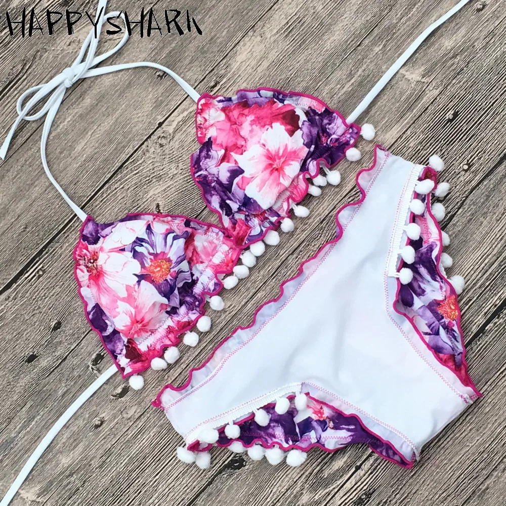 HAPPY SHARK 2018 сексуальный плюшевый мяч складывающийся край бикини женский купальник