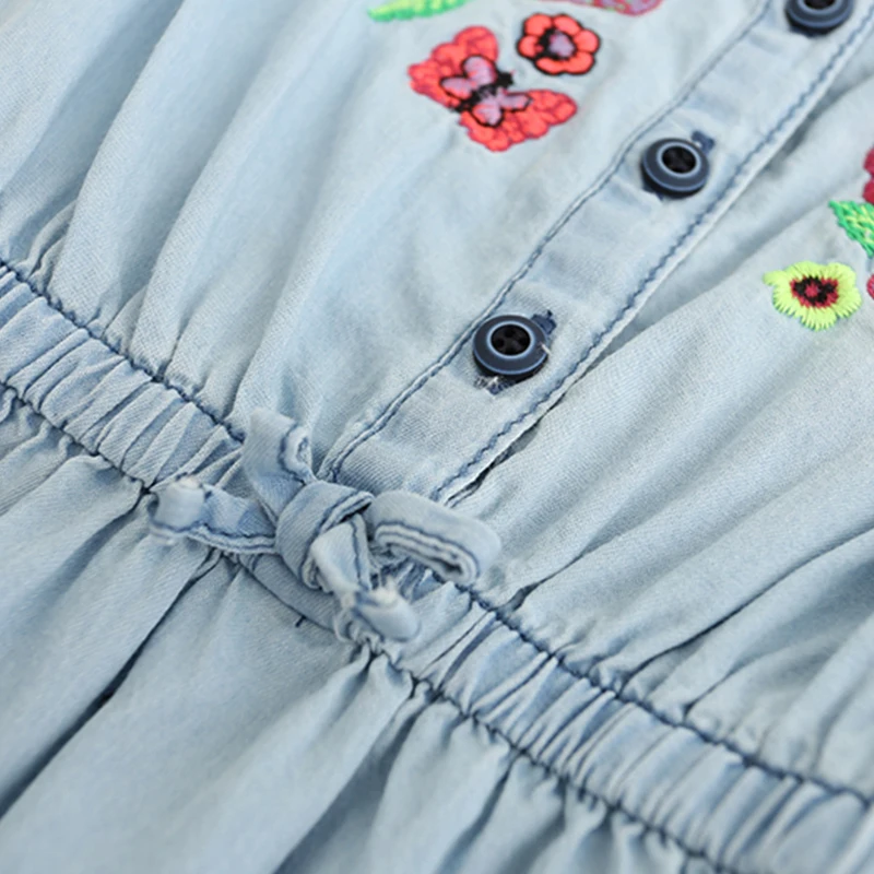 Джинсовое платье для маленьких девочек джинсовое с вышитыми цветами детская