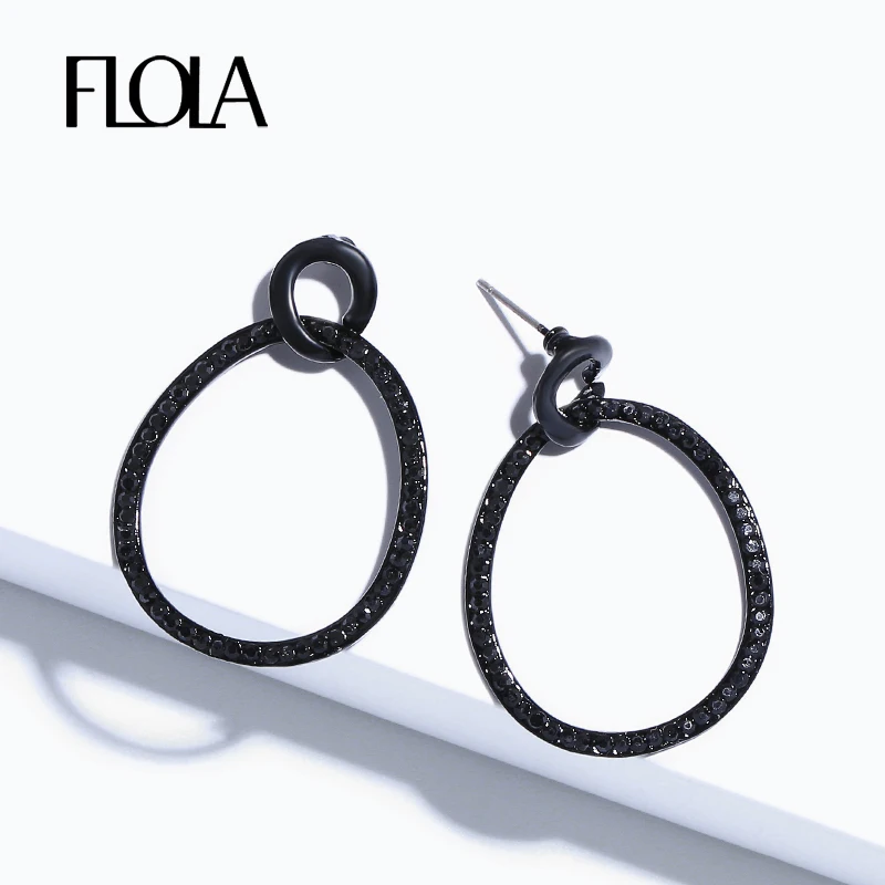 FLOLA черные серьги кольца для женщин Стразы Кристальные маленькие круглые костюма
