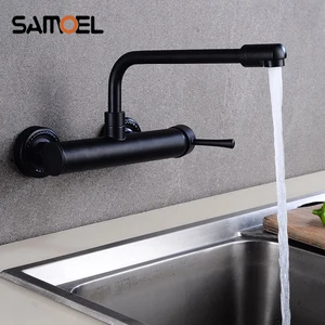 Новое поступление, латунные настенные черные кухонные смесители с двойным отверстием и одной ручкой, смесители для кухни B3302