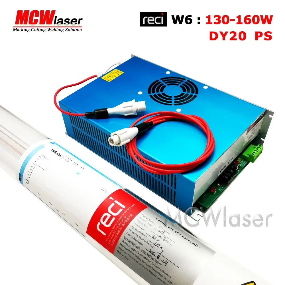RECI Newest 130W (Peak 150W) CO2 лазерная трубка W6 S6 и блок питания DY20 220V