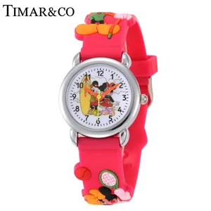Часы Детские с резиновым ремешком, модные кварцевые розовые для девочек, с 3D рисунком из мультфильма, для студентов