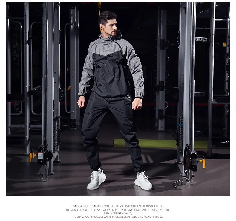 Men Gray Black Новинка, спортивный костюм для бега, фитнеса, потери веса, потливость, для тренировок, для мужчин и женщин, весна-осень, спортивные костюмы, спортивный костюм - Цвет: Men Gray Black