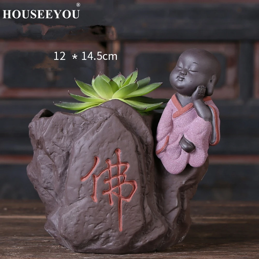 Zen Buddha фигурка суккулентов цветочный горшок керамический маленький Монк
