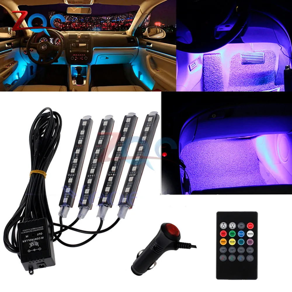 Авто Interni RGB цвет 9 светодиодный светильник комплект беспроводной музыкальный контроль 7 цветов Пульт дистанционного управления атмосферный светильник s 1 для 4