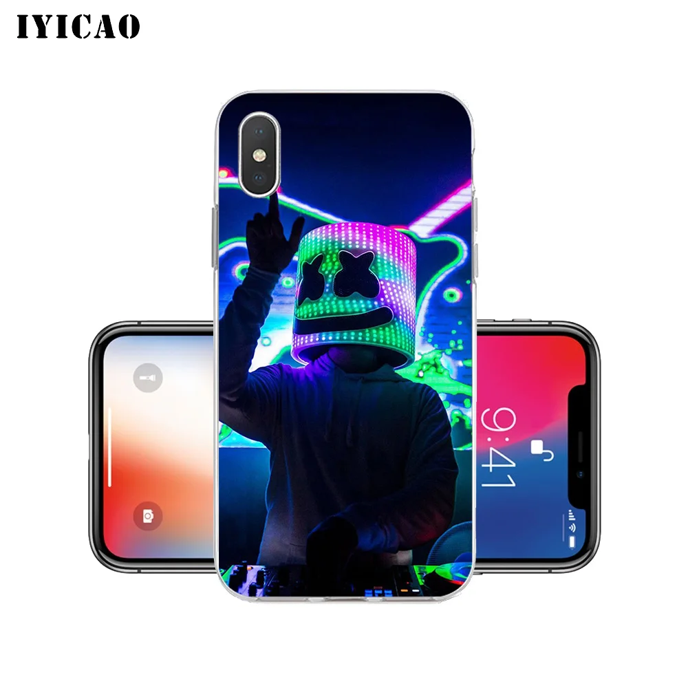 Чехол для телефона IYICAO Marshmello DJ мягкий силиконовый чехол из ТПУ iPhone X XR XS MAX 6 6s 7 8 Plus 5