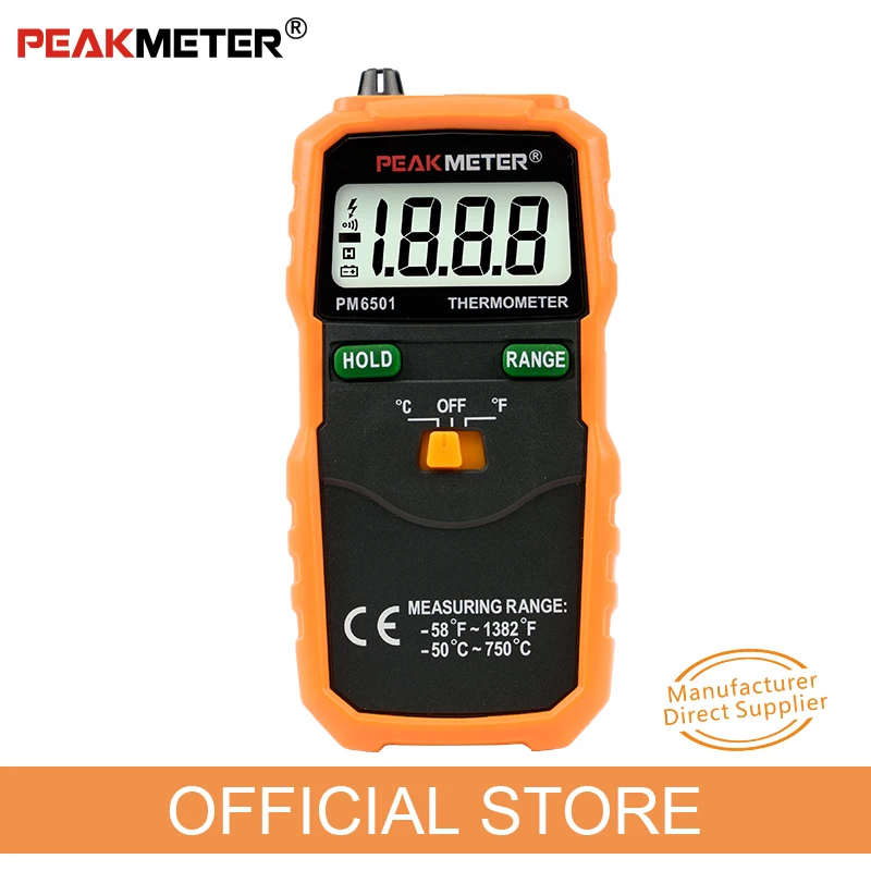 Официальный PEAKMETER PM6501 ЖК-дисплей цифровой термометр с K типа термопары Termometro