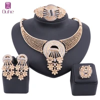 fashion dubai gold flower crystal jewelry sets for women african beads set wedding bridal necklace earrings bangle ring jewelry