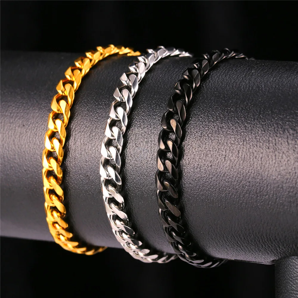 6 мм цвет золотистый браслет с крупными звеньями кубинской браслет-цепочка из