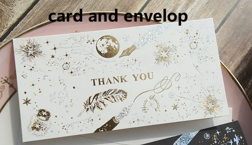 card and envelop 12set black white Gold Theme feather star thank you Card Wedding Birthday Valentine Party Invitation with Envelope Gift Message - Цвет: card and envelop
