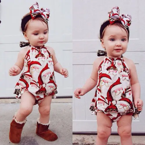 Детский комбинезон в стиле ретро с рисунком головы Санты для новорожденных