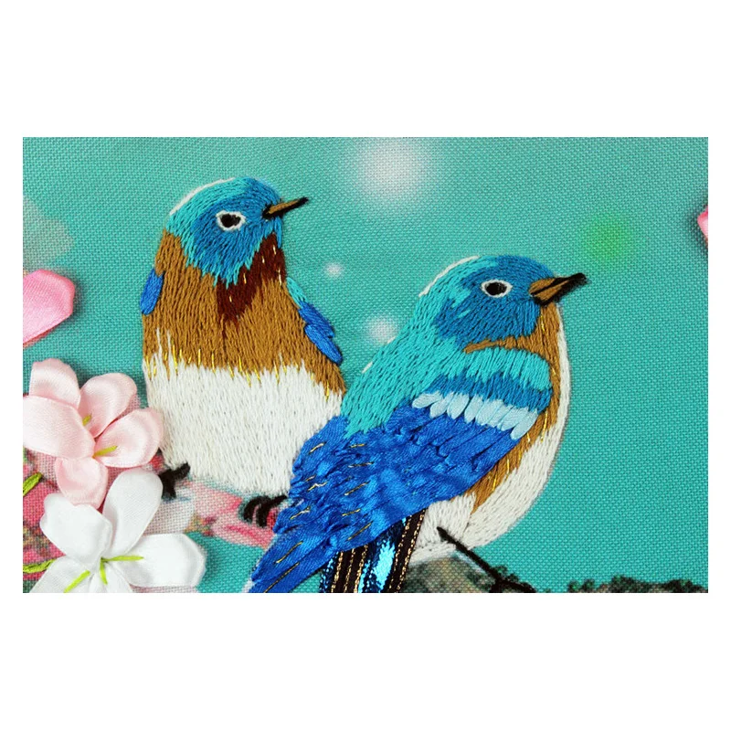 65x45 см 3d цветок птица DIY лента вышивка печать вышитые крестом картины ручная