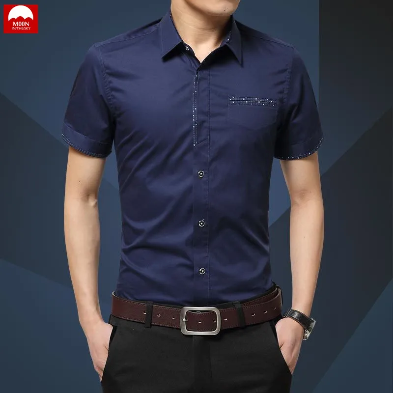 Мужская рубашка с острым воротником повседневная Однотонная короткими рукавами