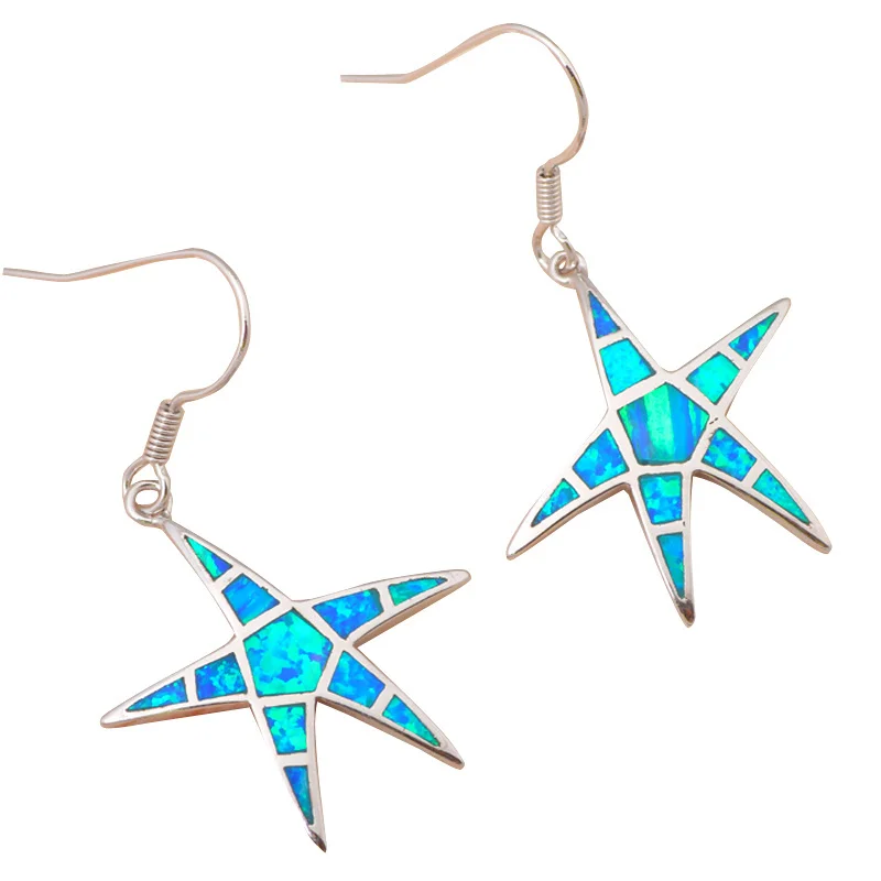 Серьги морская звезда оптом и в розницу Синий огненный опал Серебро 925 тисненый