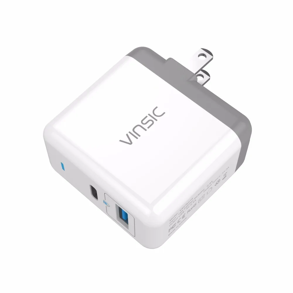 Vinsic 3A type C + 2.4A USB настенное зарядное устройство для смартфона портативное iPhone X