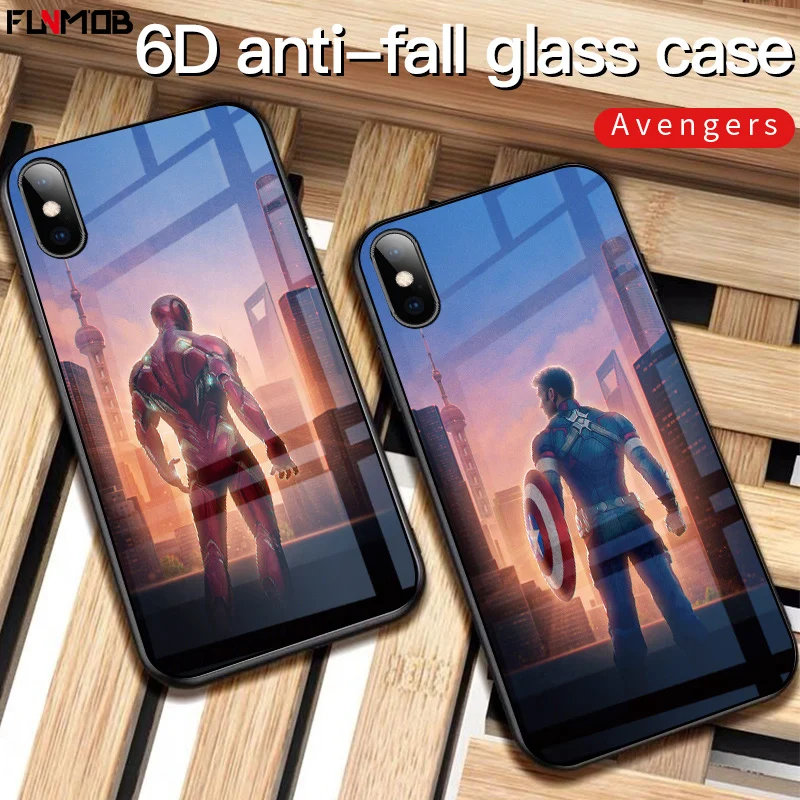 Marvel Coque роскошный стеклянный чехол для телефона Железный человек Америка Капитан силиконовый чехол для iPhone 6 6s 7 8 Plus X XS Max XR Мстители Funda