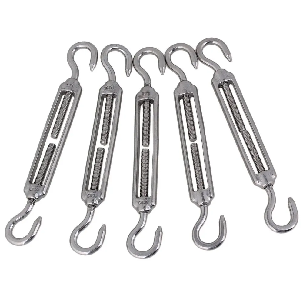 

M5 304 Stainless Steel European Style Hook & Hook Turnbuckles Adjustable Wire Rope Tensioners Silver 1pcs