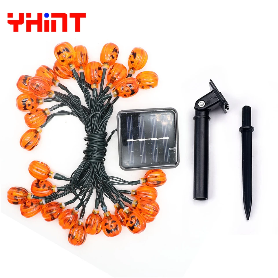 Тыква Хэллоуин свет Открытый Декор гирлянды огни 10/20 LED солнечное освещение двора