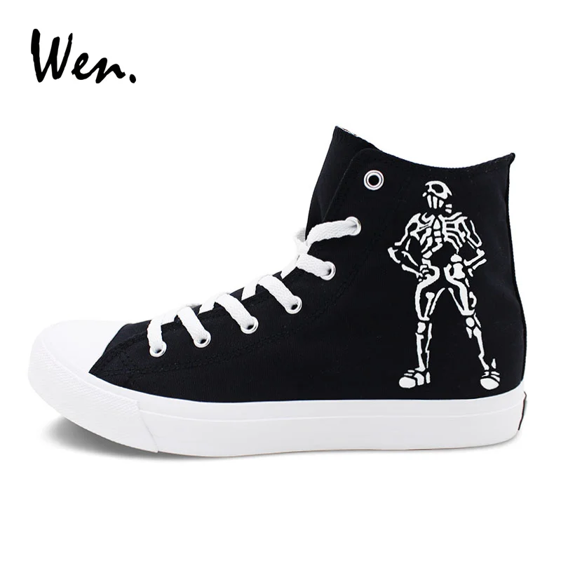 Вэнь/парусиновые кроссовки ручной работы с принтом в виде черепа розы скелета