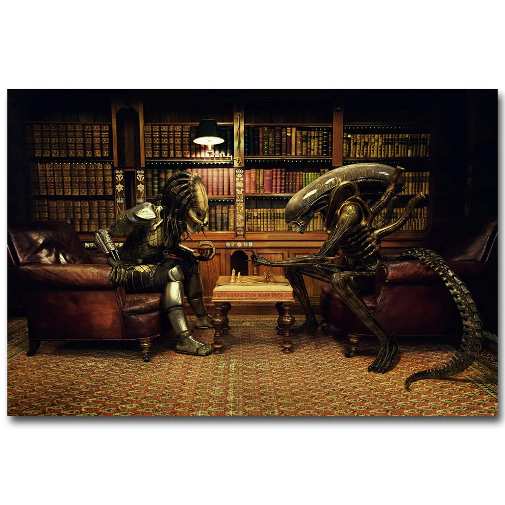 Alien vs Predator игра в шахматы Шелковый постер с принтом 13x20 24x36 дюймов забавная картина