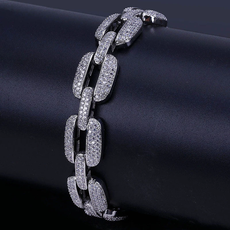 

Hip Hop Gold/Silver Color Iced Out Micro Pave CZ Stone Bracelet Copper Cuban Chain Link 15mm Bracelets 20.5cm Long vader dag