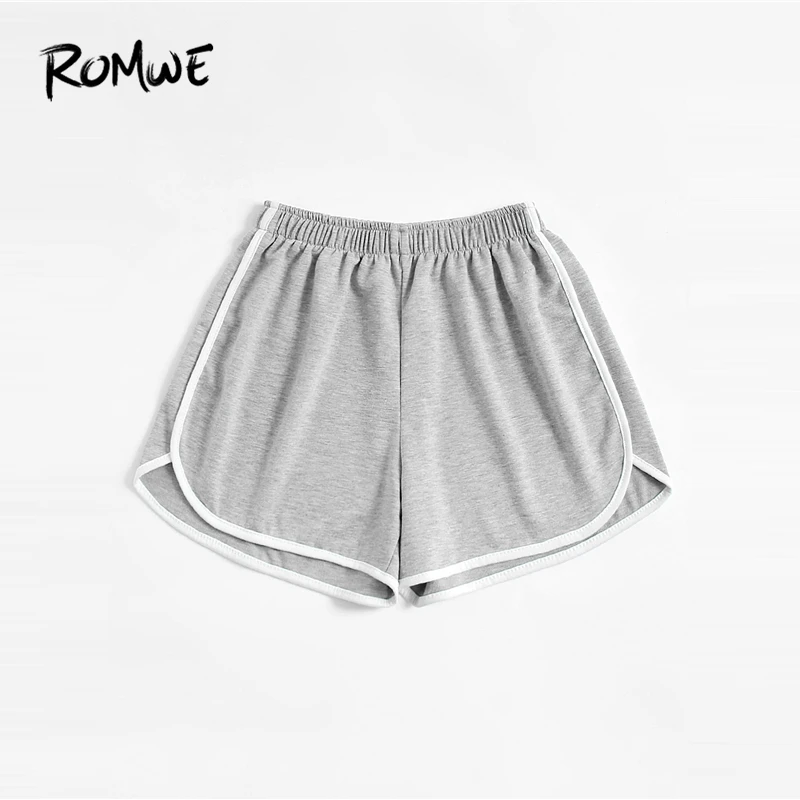 ROMWE Ringer Slub шорты серые женские повседневные шорты для фитнеса для тренировок модные летние шорты с эластичной резинкой на талии