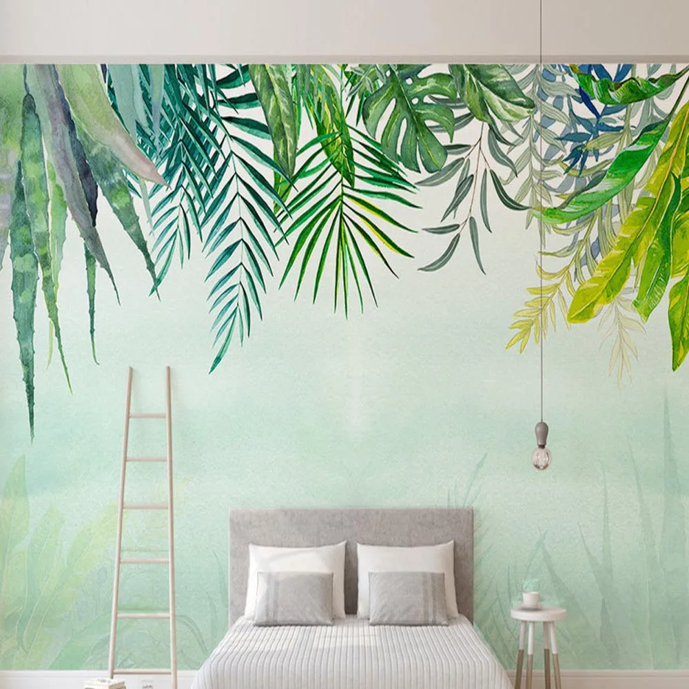 

North European Tropical Green Plant Leaves Wallpaper Mural for Living Room Painting Home Wall Decor Cacti Leaf Wall Mural Custom